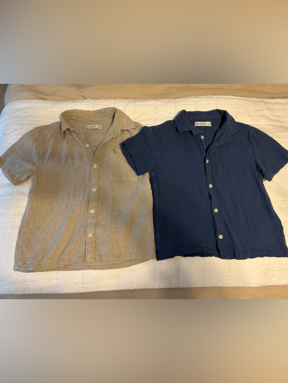 abercrombie button-down shirts in tan and navy blue